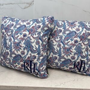 NWOT Lauren Ralph Lauren Indoor Outdoor Throw Pillows Blue/Pink Paisley 18" X 18